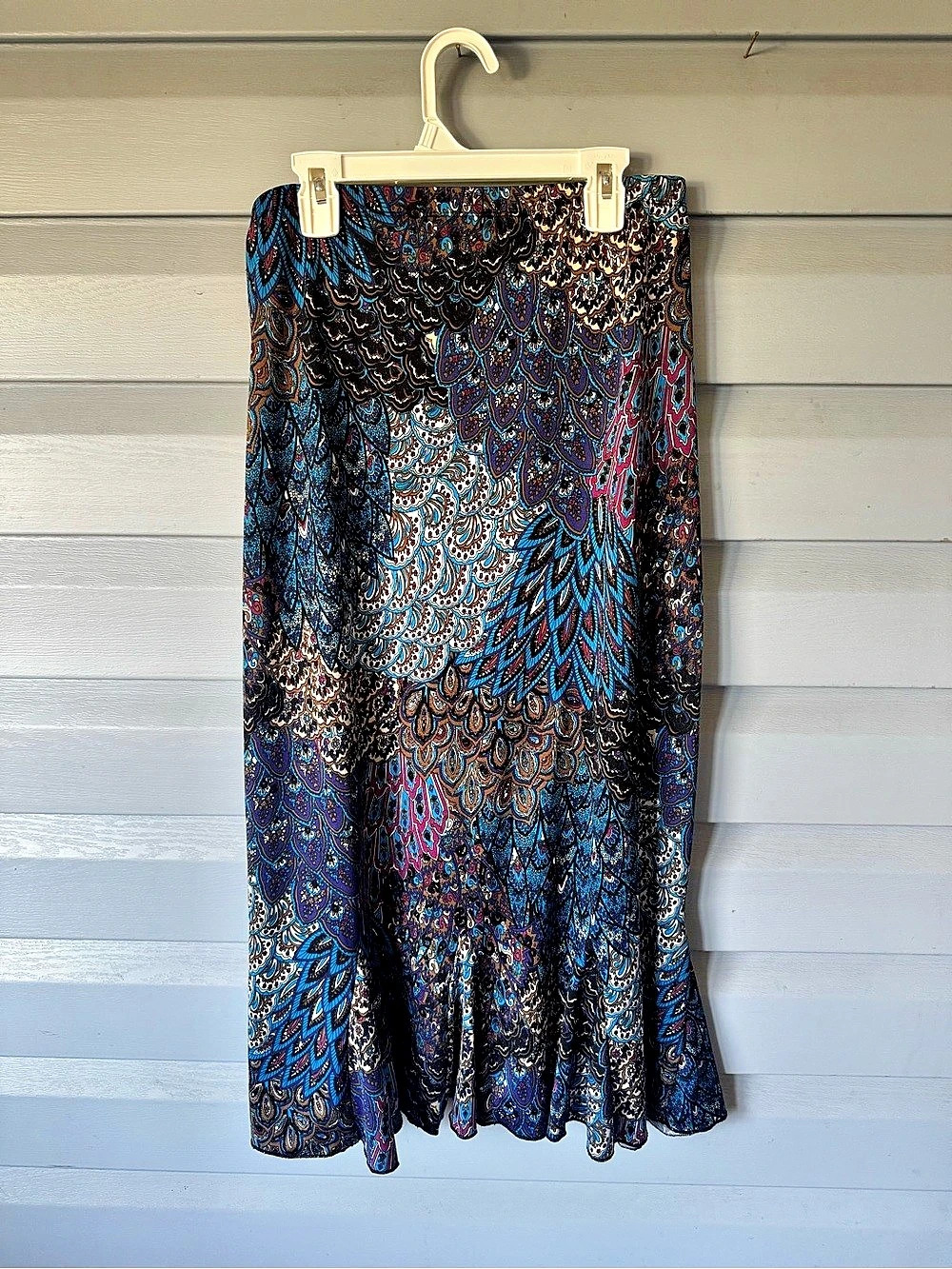 Vintage Y2K Hypnotized peacock feather print midi skirt Size M/L